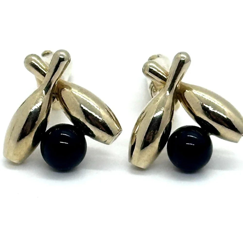 Vintage Bowling Cuff Links GOLD TONE Pins Black Ball 1960's Anson